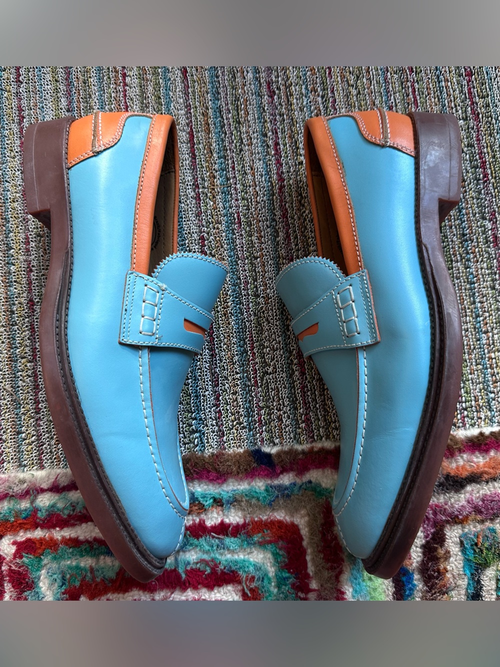 Fluevog LIKE NEW Professionals Buyer blue/orange comfy penny loafer-10 (fit 10.5 - Picture 9 of 16